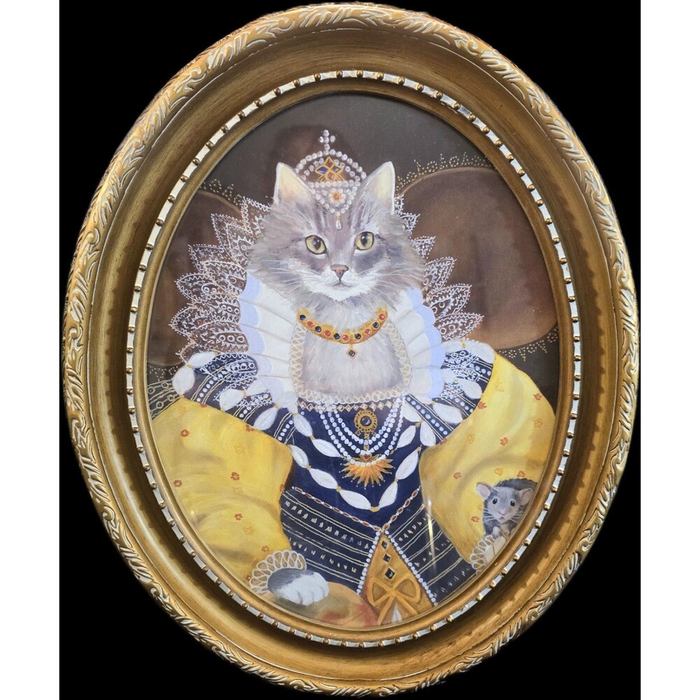 Carol Lew Queen Elizabeth Cat Oval Framed Canvas Print 18"x14.75"